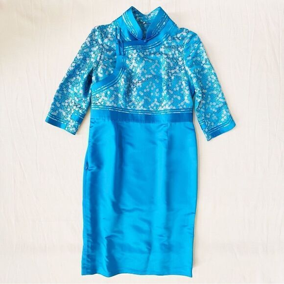 Dresses & Skirts - Womens Dress Silk Custom 3/4 Sleeve Floral Dressy Asian Holiday Party Wedding S